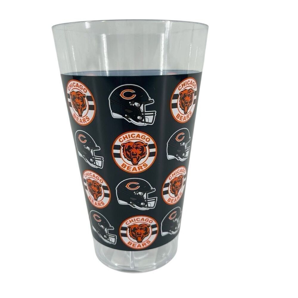 NFL Chicago Bears Sports Fan Tall Plastic Tumbler Cup 6” Blue Orange Logo, NEW